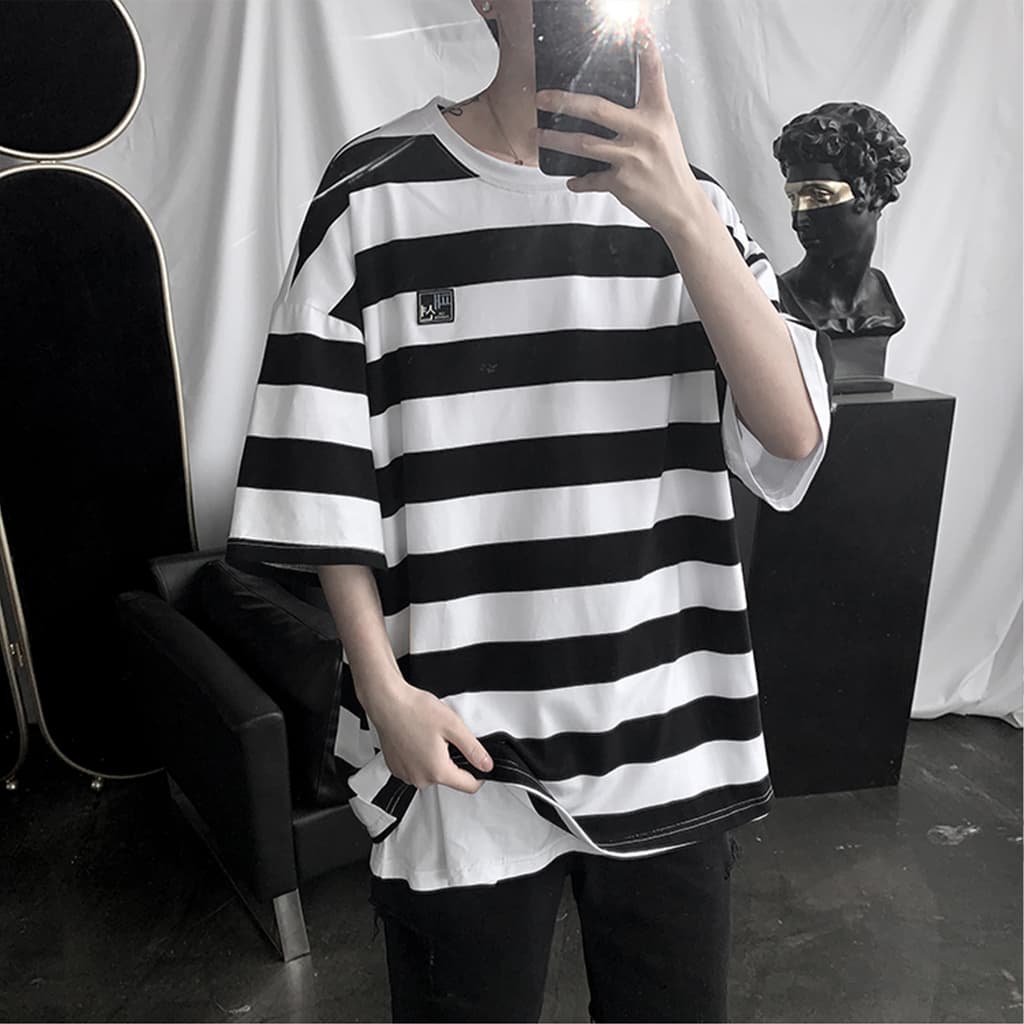 PX เสื้อยืดลายทาง วินเทจ เสื้อผ้าผู้ชาย ผ้าดีใส่สบาย สไตล์เกาหลี เสื้อผ้าแฟชั่น ใส่ได้ทั้งชายหญิง รูปที่ 1