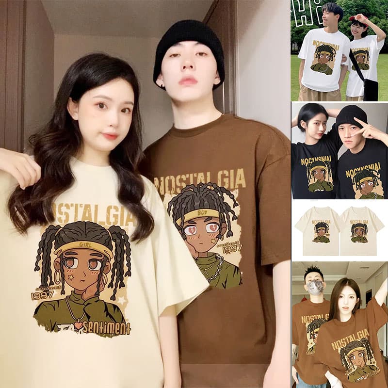 เสื้อวินเทจผู้หญิงสาวอวบ oversize เสื้อผ้าแฟชั่นวัยรุ่นน่ารัก สไตล์เกาหลี เสือยืดโอเวอร์ไซส์คู่รักชายหญิง…