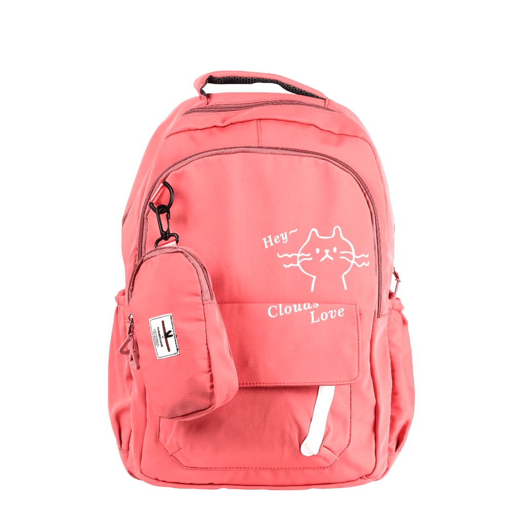 PG-602-1 กระเป๋าผ้าสะพายหลัง สีเรียบ สีพาสเทล กระเป๋านักเรียน แถมกระเป๋าใบเล็ก รูปที่ 1