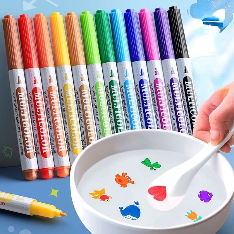 (พร้อมส่ง) ปากกามาร์กเกอร์ ของเล่นวาดรูป วาดภาพระบายสีน้ํา 8/12 สี ลอยน้ําได้ เมจิก หลากสี Jane Montessori รูปที่ 1