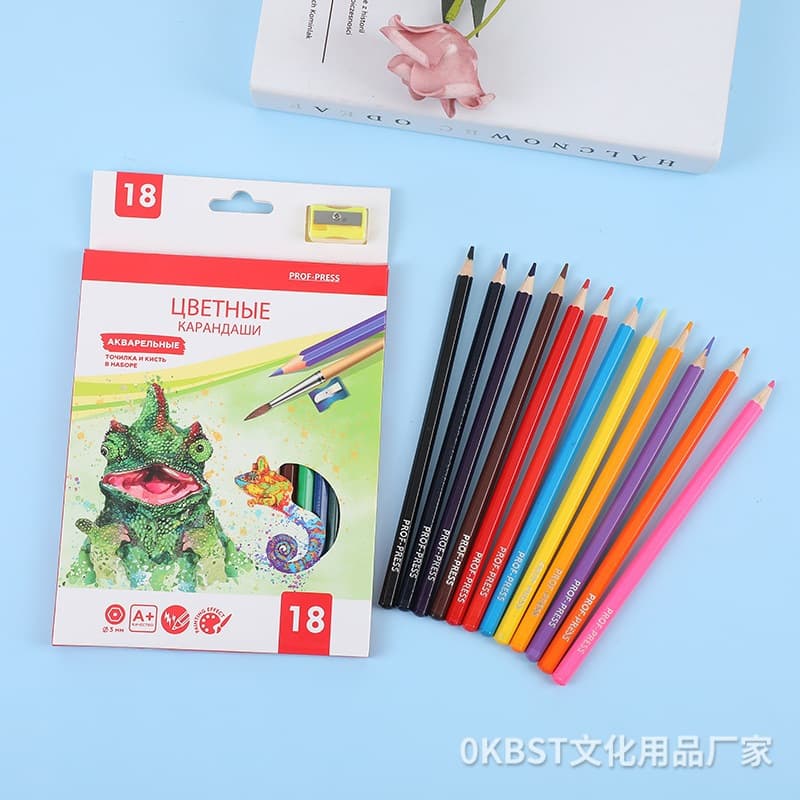 ชุดสีไม้ระบายน้ำ 12 สี 18 สี ดินสอสีไม้ระบายน้ำ สําหรับวาดภาพระบายสี แบบกล่องกระดาษ รูปที่ 1
