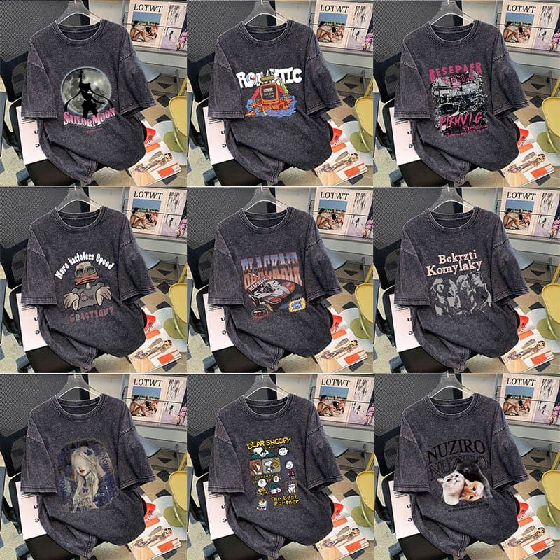 เสื้อฟอกวินเทจชายและหญิง ผ้าคอตตอน 100% oversize เสื้อผ้าแฟชั่นเกาหลี เสื้อยืดคู่กับแฟนโอเวอร์ไซส์ผู้หญิงเท่ๆ… รูปที่ 1