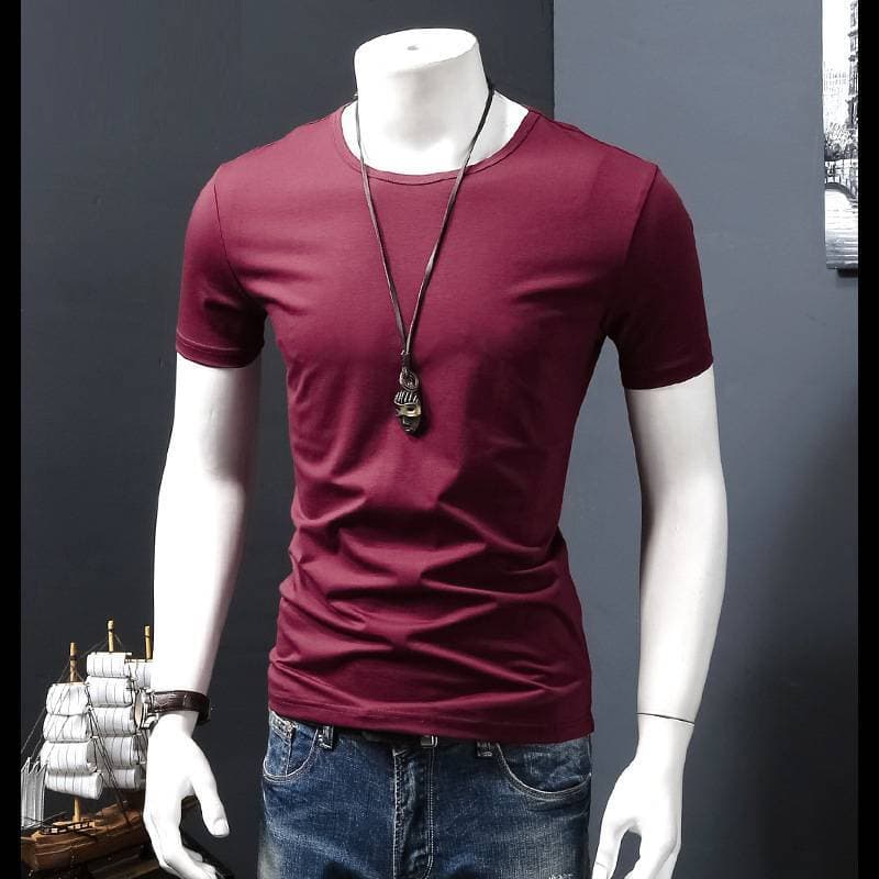 เสื้อผ้าแฟชั่นผู้ชาย เสื้อแขนสั้นคอกลม สีพื้น（TSH-015） รูปที่ 1