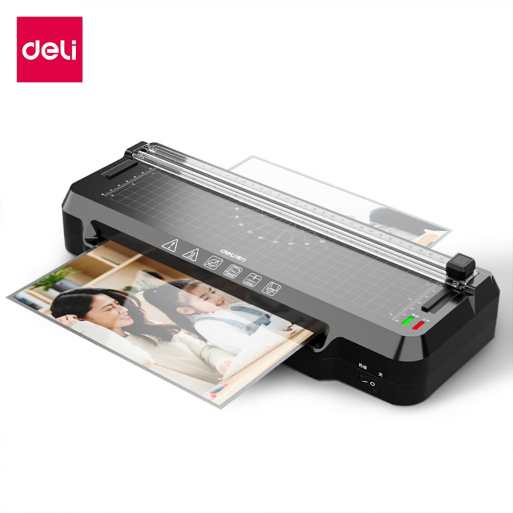Deli เครื่องเคลือบเอกสาร 5in1 เครื่องเคลือบบัตร A4 A3 แถมฟรีที่ตัดกระดาษเครื่องตัดมุม Laminator รูปที่ 1