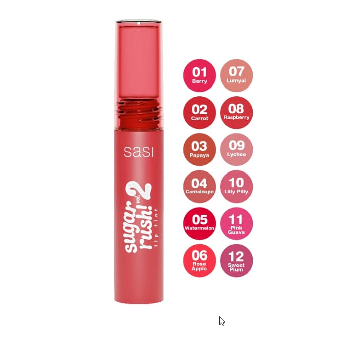 SASI sugar rush! lip tint 3g ศศิ ซูการ์ รัช ลิป ทิน หลอดพลาสติกสีแดง รุ่นเก่าและรุ่นใหม่ แท้ 100% พร้อมส่ง