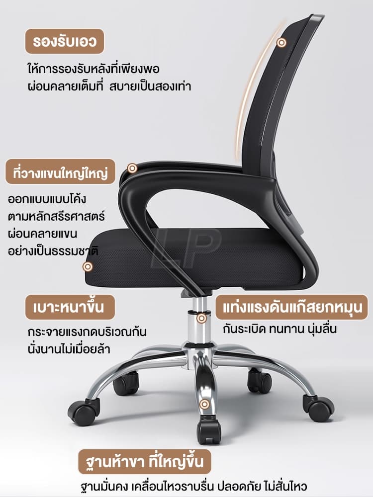 LP💥ราคาต่ำสุด💥เก้าอี้ทํางาน เก้าอี้สำนักงาน ปรับระดับ Office Chair ขาเหล็ก พนักพิงหลัง นั่งนุ่ม