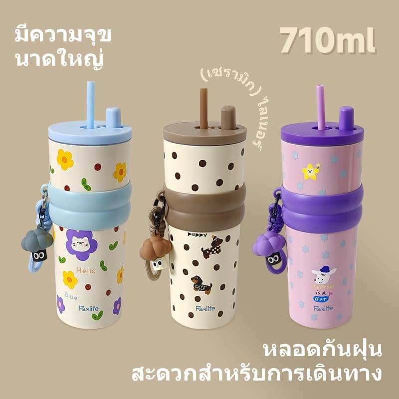 แก้วนํ้าเก็บความเย็น ขนาด 710 มล แก้วเก็บความร้อนสแตนเลส พร้อมฝาหลอดกันฝุ่นและฝาแก้วกันลื่น…