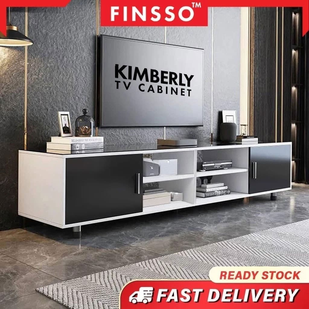 Finsso : ชั้นวางทีวี ตู้วางทีวี ขนาด 5 ฟุต/ 6 ฟุต สไตล์ Minimal เรียบหรู จัดเก็บของได้จุใจ Kimberly TV Cabinet