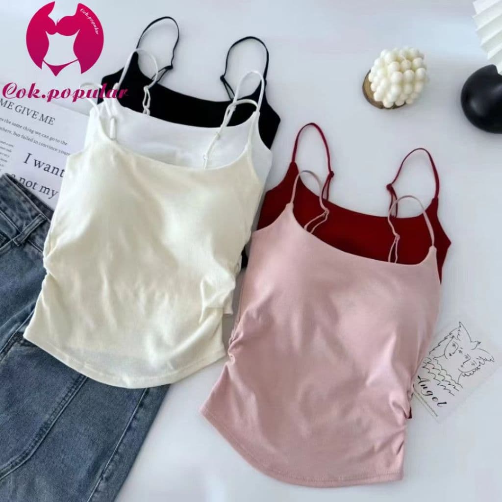 #392 เสื้อสายเดี่ยว ตัวยาว มีฟองน้ำ เย็บติด ฟรีไซต์ 24-34ab สีสวย ไร้ขอบ ใส่สบาย เสื้อ ผู้หญิง รูปที่ 1