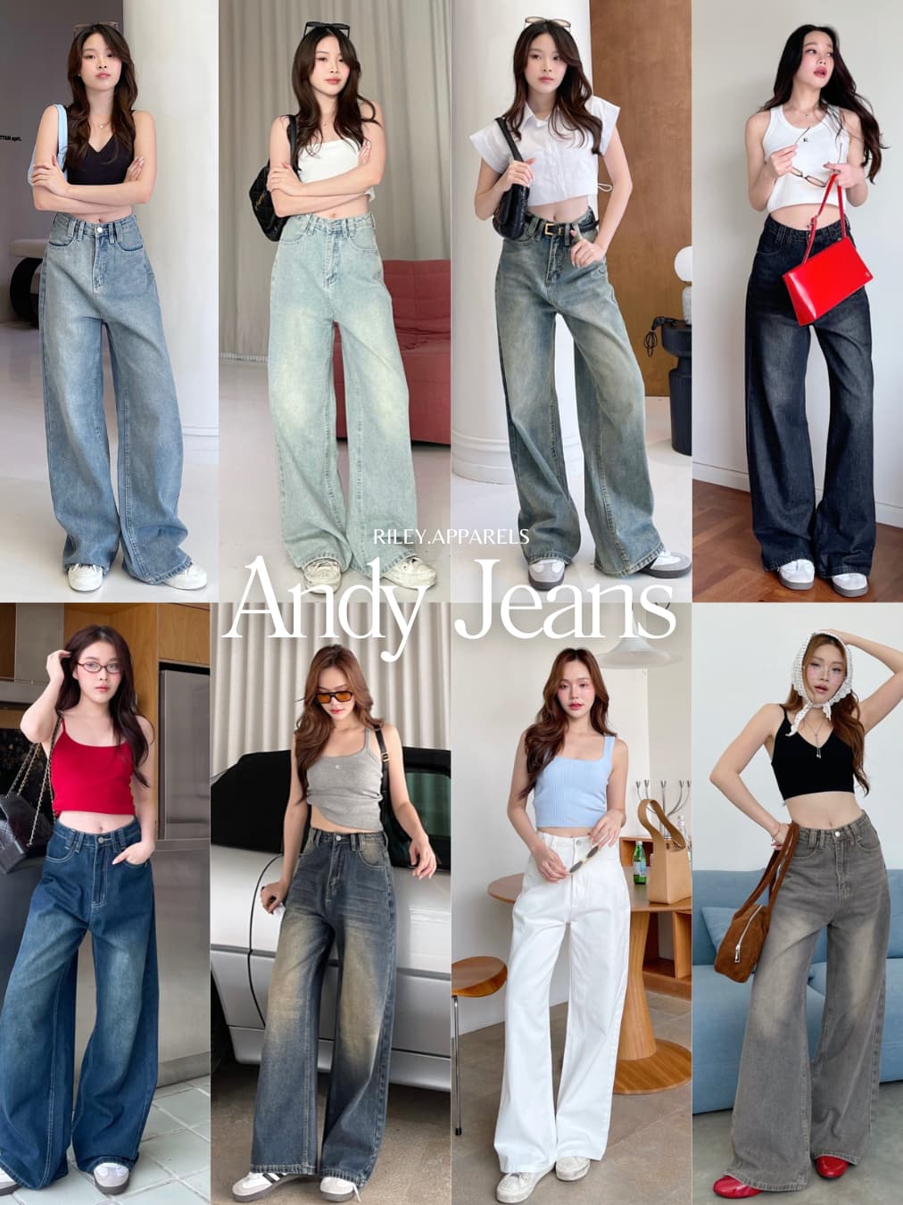 Riley.apparels - Andy Jeans กางเกงยีนส์กระบอกใหญ่ เก็บเอวพรางหุ่น 7006