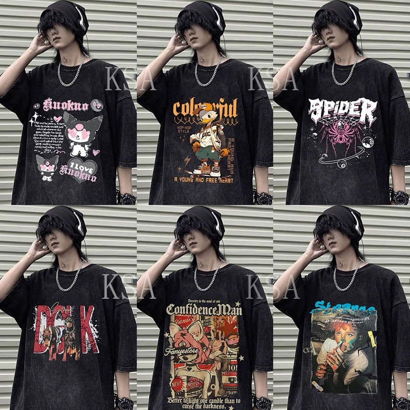 เสื้อฟอกวินเทจผู้หญิงเท่ๆ oversize ผ้าฝ้าย 100%เสื้อผ้าแฟชั่นสไตล์เกาหลี สไตล์ฮิปฮอป…