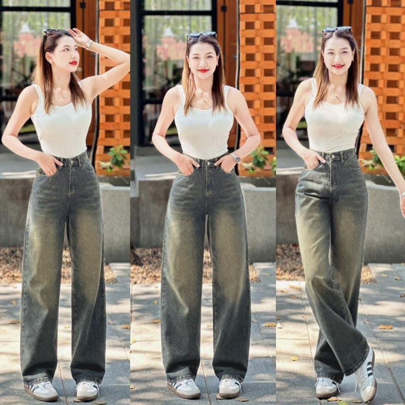 💜919JEANS💜 สีฟ้าซีดจาง กางเกงยีนส์ กางเกงยีนส์ผู้หญิง กางเกงยีน ยีนส์ เอวสูง