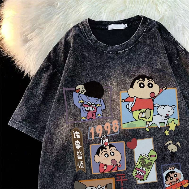 เสื้อฟอกวินเทจผู้หญิงเท่ๆ ผ้าคอตตอน100% oversize เสื้อผ้าแฟชั่นเกาหลี เสื้อยืดคู่กับแฟนโอเวอร์ไซส์ชายและหญิง… รูปที่ 1