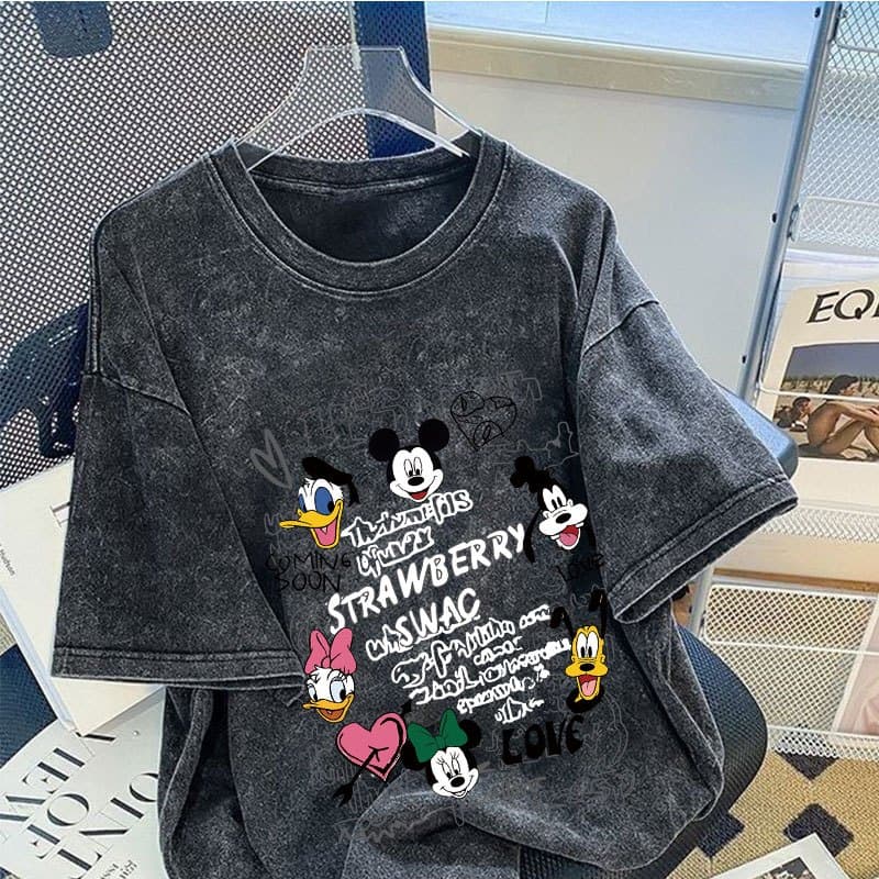เสื้อฟอกวินเทจชายและหญิง ผ้าคอตตอน 100% oversize เสื้อผ้าแฟชั่นเกาหลี เสื้อยืดคู่กับแฟนโอเวอร์ไซส์ผู้หญิงเท่ๆ… รูปที่ 1