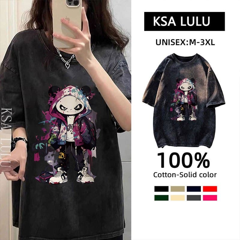 เสื้อฟอกวินเทจผู้หญิงเท่ๆ oversize ผ้าฝ้าย 100% เสื้อผ้าแฟชั่นเกาหลี สตรีทฮิปฮอป…