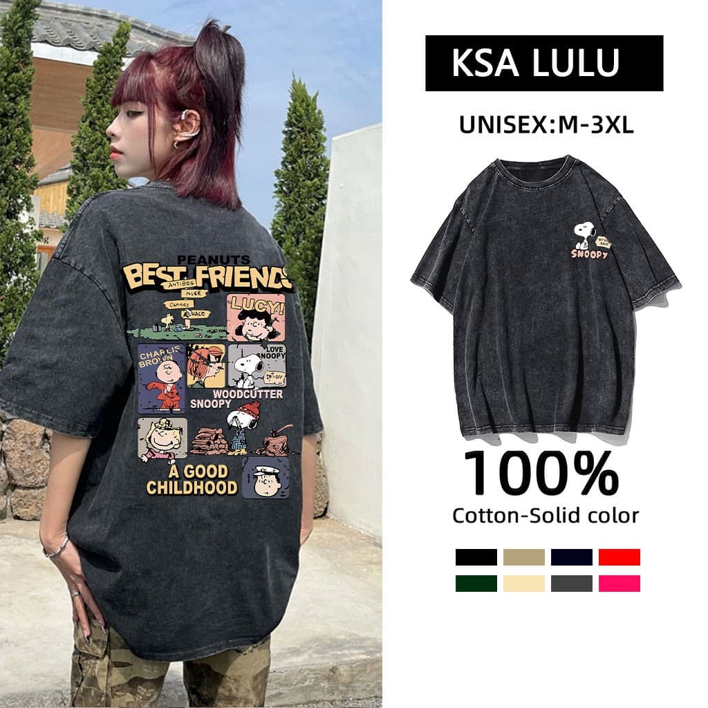 เสื้อยืดฟอกไซส์ใหญ่ oversize cotton100 เสื้อผ้าแฟชั่นเกาหลี เสื้อโอเวอร์ไซส์ผู้หญิงวินเทจเท่ๆ สตรีทลายการ์ตูน…
