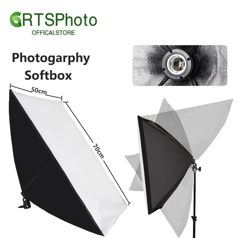 GRTSไฟต่อเนื่อง ไฟสตูดิโอ สตูดิโอถ่ายภาพ E27 Softbox ไฟถ่ายสินค้า 2 ตัว พร้อมขาตั้ง ไฟสตูดิโอถ่ายภาพ รูปที่ 1