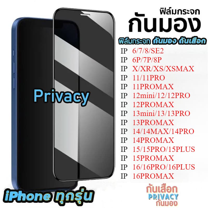 ฟิล์มกันมอง สำหรับ18 17 16 15 14 13 12 pro max 11 ฟิล์มกันเสือก ไอโฟน X 8 6 Plus 7 XS XR ฟิล์ม กันมองข้าง#10D