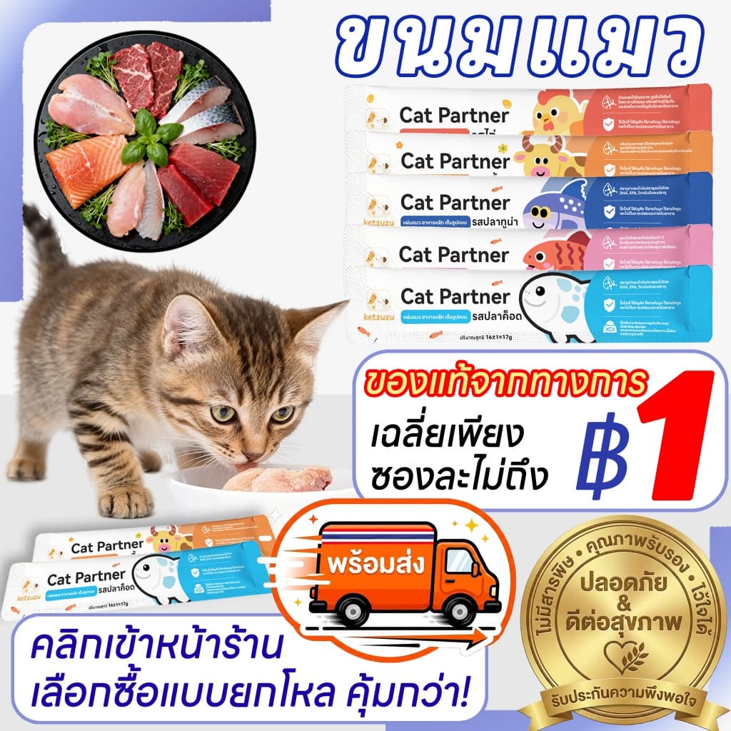 Ketzuzu 16g ขนมแมวเลีย อาหารเปียกแมว เกรดพรีเมียม เนื้อไก่และเนื้อปลา ไม่เค็ม ทูน่า