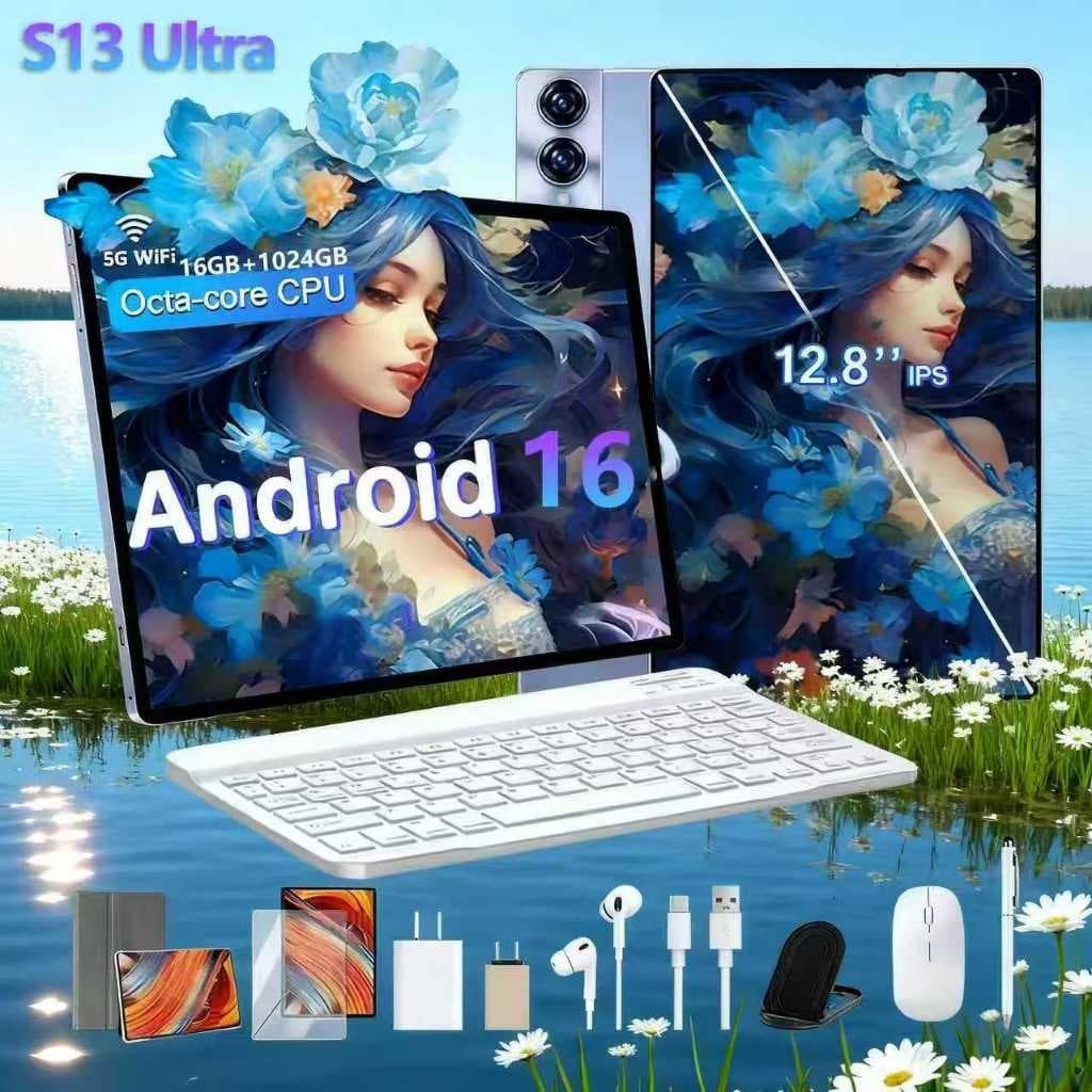 S13 Ultra หน้าจอ HD 12.8นิ้ว คอมพิวเตอร์แท็บเล็ต 16GB+1024GB ความละเอียดสูง Android สนับสนุน รูปที่ 1