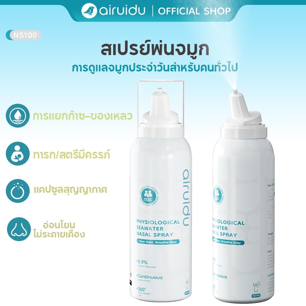 สเปรย์น้ำเกลือพ่นจมูก Airuidu NS60 ช่วยบรรเทาปัญหาเกี่ยวกับจมูก เช่น โรคจมูกอักเสบ จาม และคัดจมูก รูปที่ 1