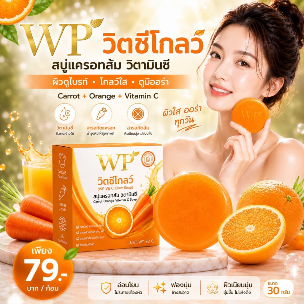 WPสบู่วิตซีโกลว์ ของแท้ส่งตรงจากบริษัท สูตรเข้มข้นสารสกัดพรีเมียม ใช้ได้ทั้งผิวหน้าและผิวกาย… รูปที่ 1