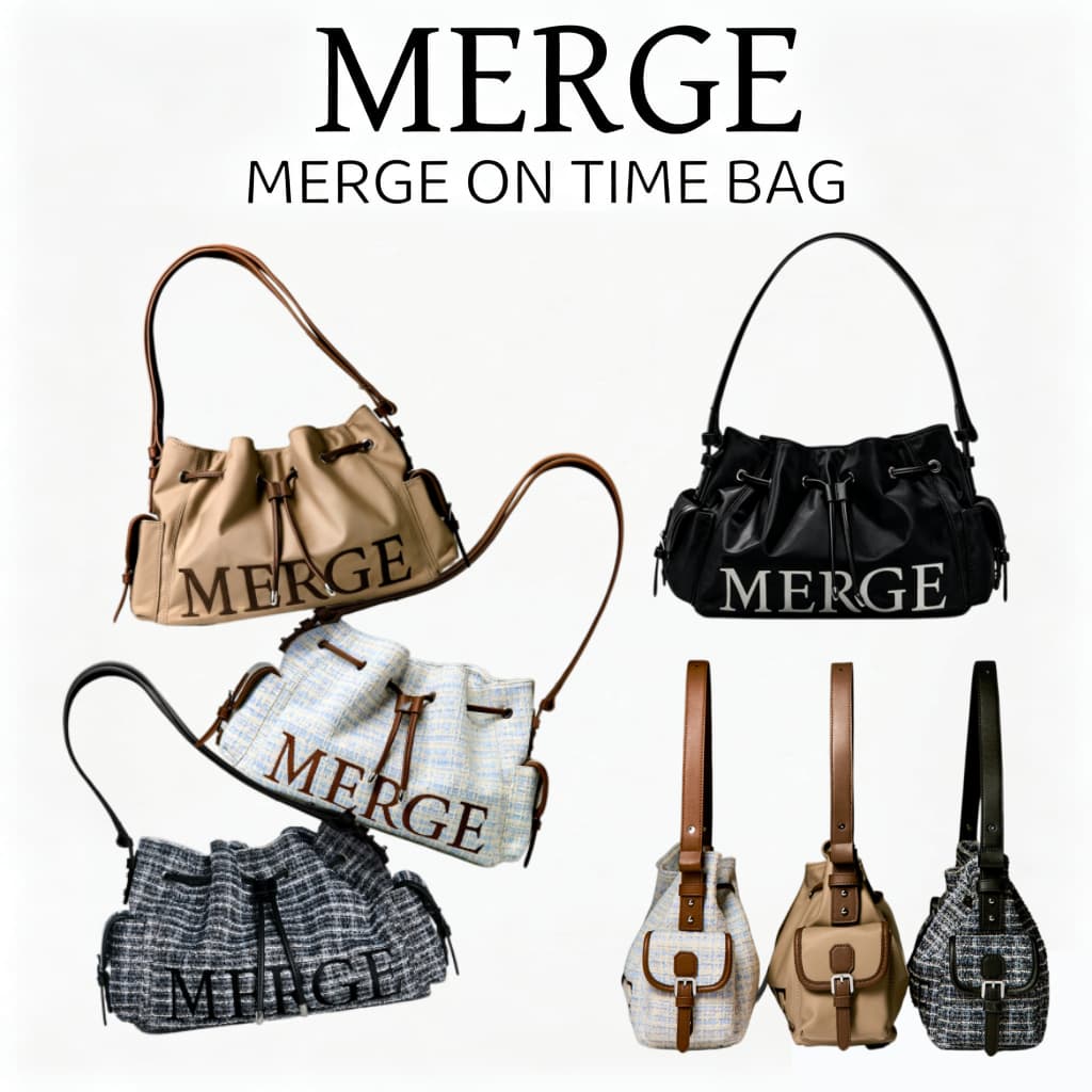 กระเป๋า Tote MERGE On Time Bag สีดำ (ของแท้ 100%) กระเป๋าผ้า/กระเป๋าถือ สไตล์เกาหลี ทำงาน/เที่ยว รูปที่ 1
