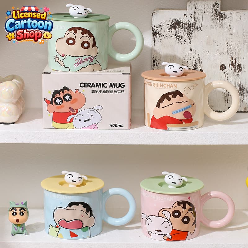 Shinchan ชินจัง แก้วมัคเซรามิก แก้วมัค 360ml หูจับใหญ่ มาพร้อมฝาปิด ลายการ์ตูน ใช้ทุกวัน ของขวัญน่ารัก