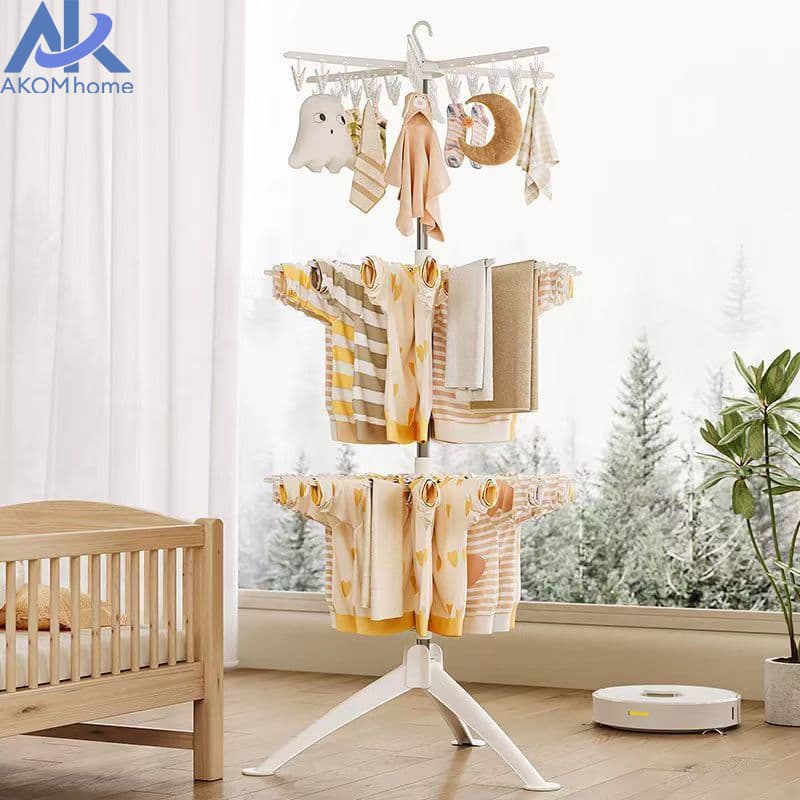 AKOM ราวตากผ้าเด็ก 3in1 หมุนได้ 360° ราวแขวนผ้าอ้อม ถุงเท้า เสื้อผ้าเด็ก ใช้ในบ้านและระเบียง รูปที่ 1