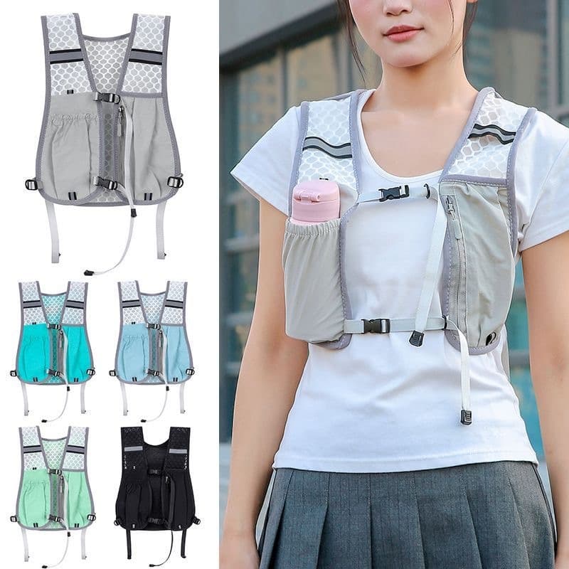 เสื้อกั๊กวิ่งสะท้อนแสง กันน้ำ มีที่เก็บขวดน้ำและโทรศัพท์ น้ำหนักเบาที่เหมาะสำหรับการออกกำลังกายกลางแจ้ง