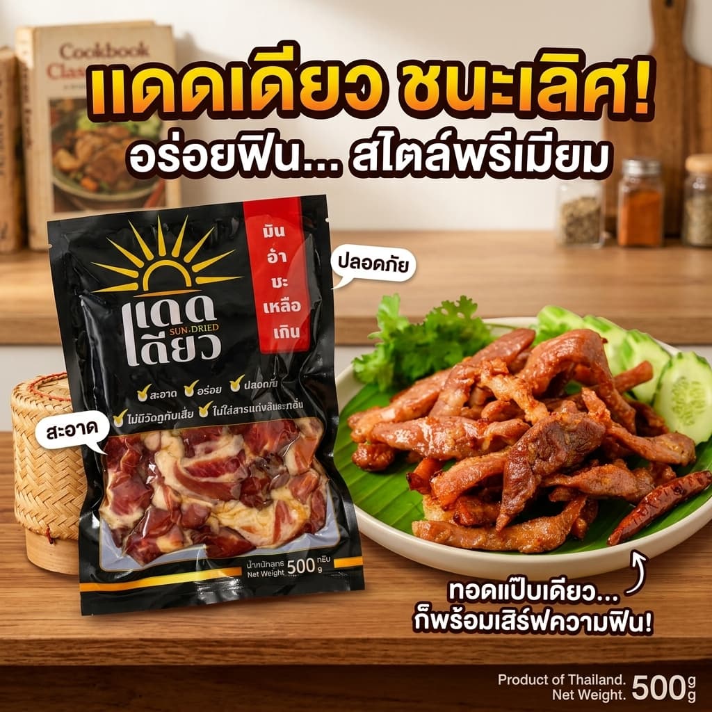 หมูแดดเดียวพรีเมียม อบลมร้อน สะอาด ไร้ฝุ่น ไร้แมลง เนื้อนุ่ม ฉ่ำ ทอดง่าย