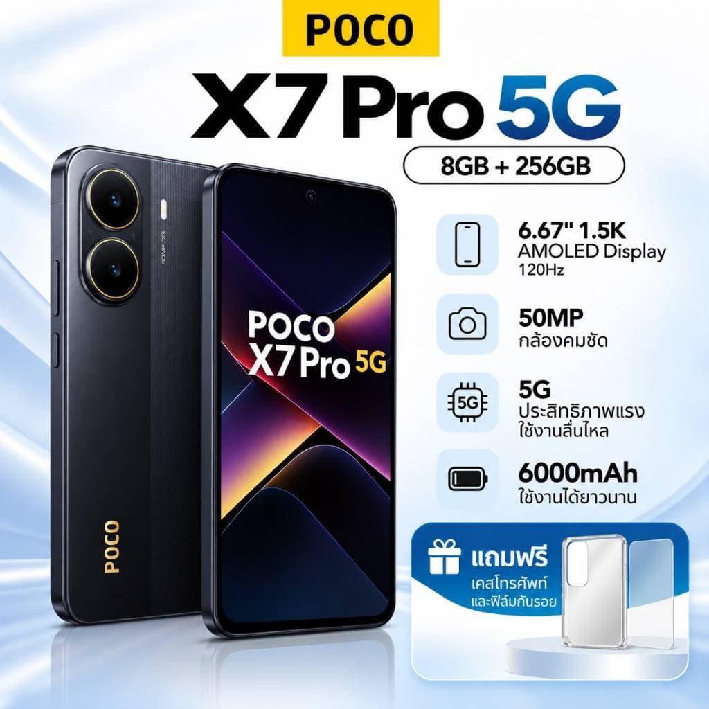 POCO X7 Pro 5G 8+256GB โทรศัพท์มือถือ 5G AMOLED 120Hz 6000mAh รูปที่ 1
