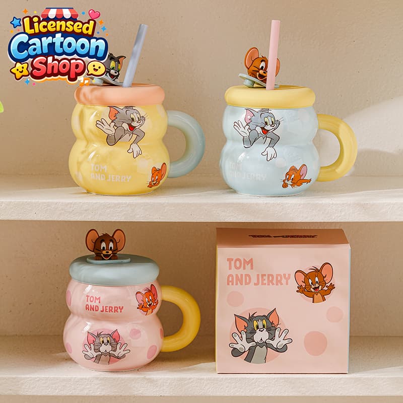 Tom and Jerry แก้วรูปน้ำเต้ามีฝา แก้วการ์ตูนน่ารัก 530ml แถมหลอด กล่องสวยงาม ของขวัญวันหยุด ใช้ทุกวัน ส่งฟรี