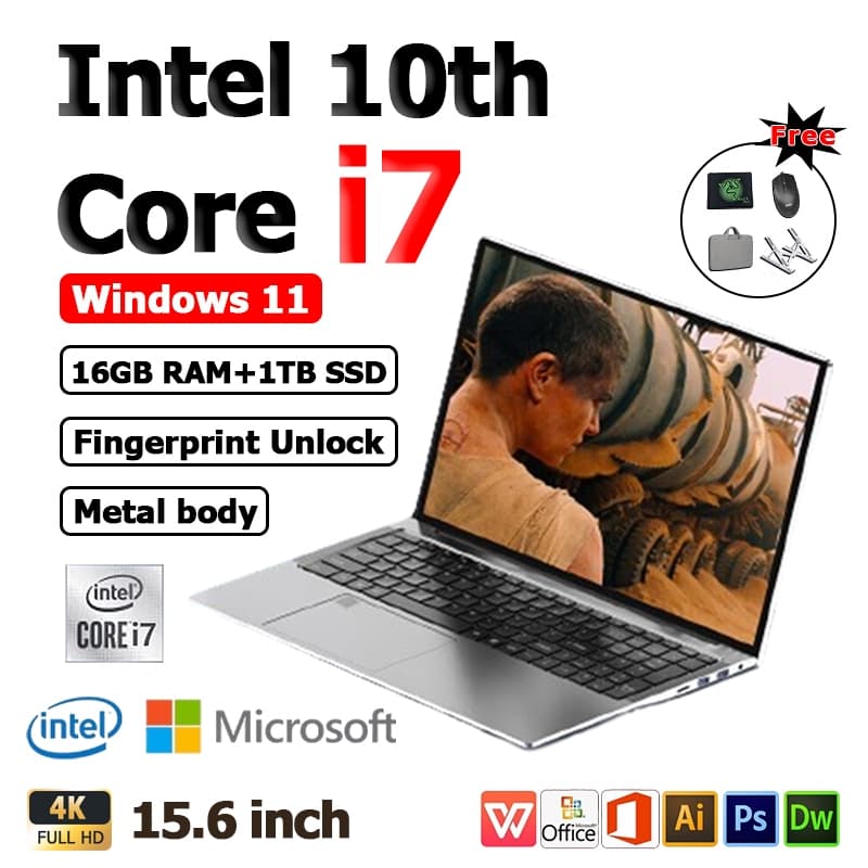 แล็ปท็อปใหม่ Intel Core i7 10510U 256GB/512GB/1TB SSD แล็ปท็อปสำหรับเล่นเกมขนาด 15.6 นิ้ว ระบบปฏิบัติการ… รูปที่ 1