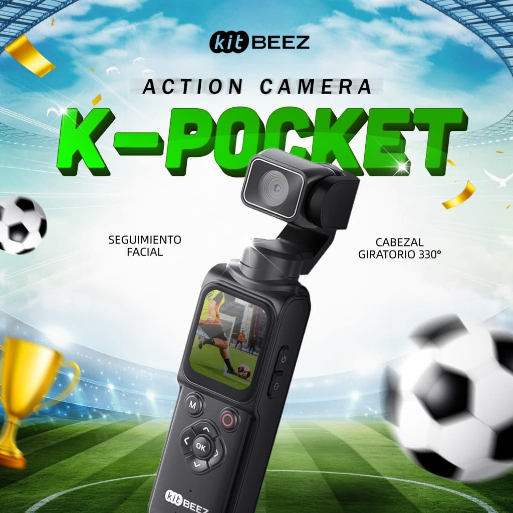 KiTBEEZ K-POCKET กล้องแอ็กชัน WiFi Action Camera 75MP 4K/30fps 18X ติดตามด้วยAI หมุนได้330° กล้องvlog