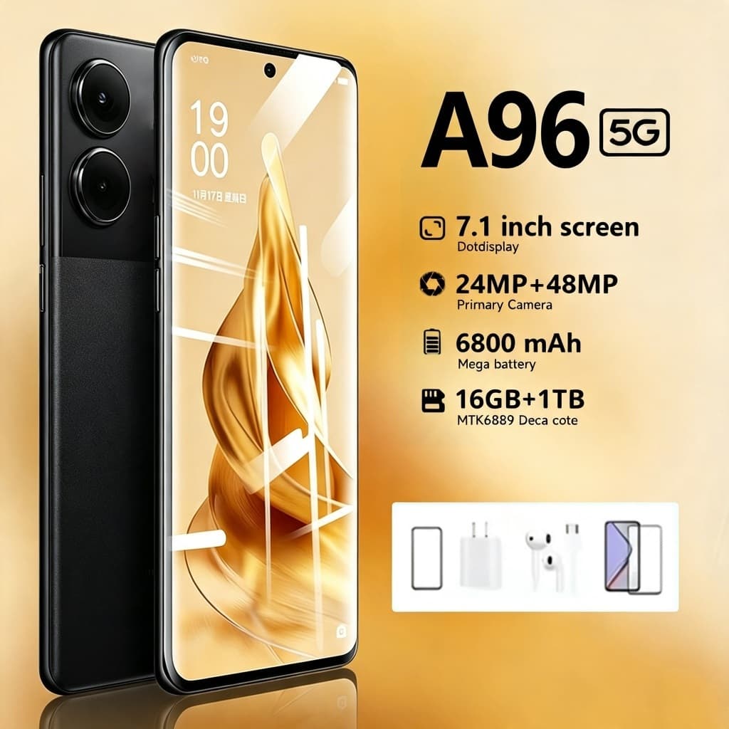 ใหม่ที่ขายดีที่สุด A96 โทรศัพท์มือถือ 7.1นิ้ว ของแท้ข้อมูลจำเพาะสมาร์ทโฟน RAM 8GB ROM 256G 5,800mah… รูปที่ 1