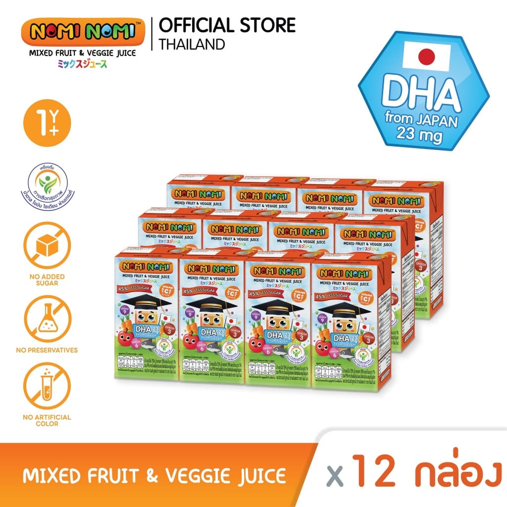 Nomi Nomi น้ำผลไม้เด็ก ผสมผัก วิตามินและ DHA สูง 23mg เสริมพัฒนาการสมอง 110 มล. x 12 กล่อง รูปที่ 1
