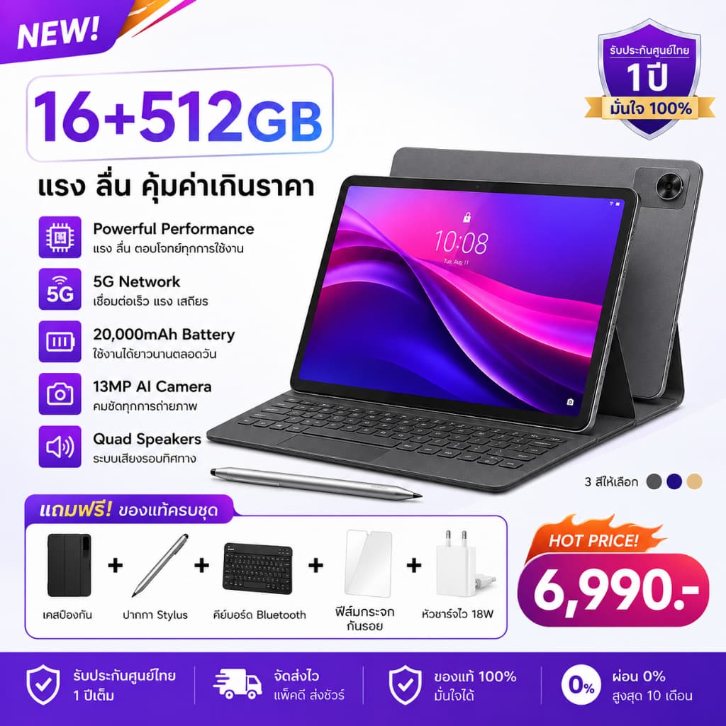 แท็บเล็ตอัจฉริยะ TAD S11 512ROM+16RAM แท็บเล็ต Android12.0 4G/5G+WIFI สองซิมการ์ดศูนย์ไทยใหม่ล่าสุด【2025】 รูปที่ 1