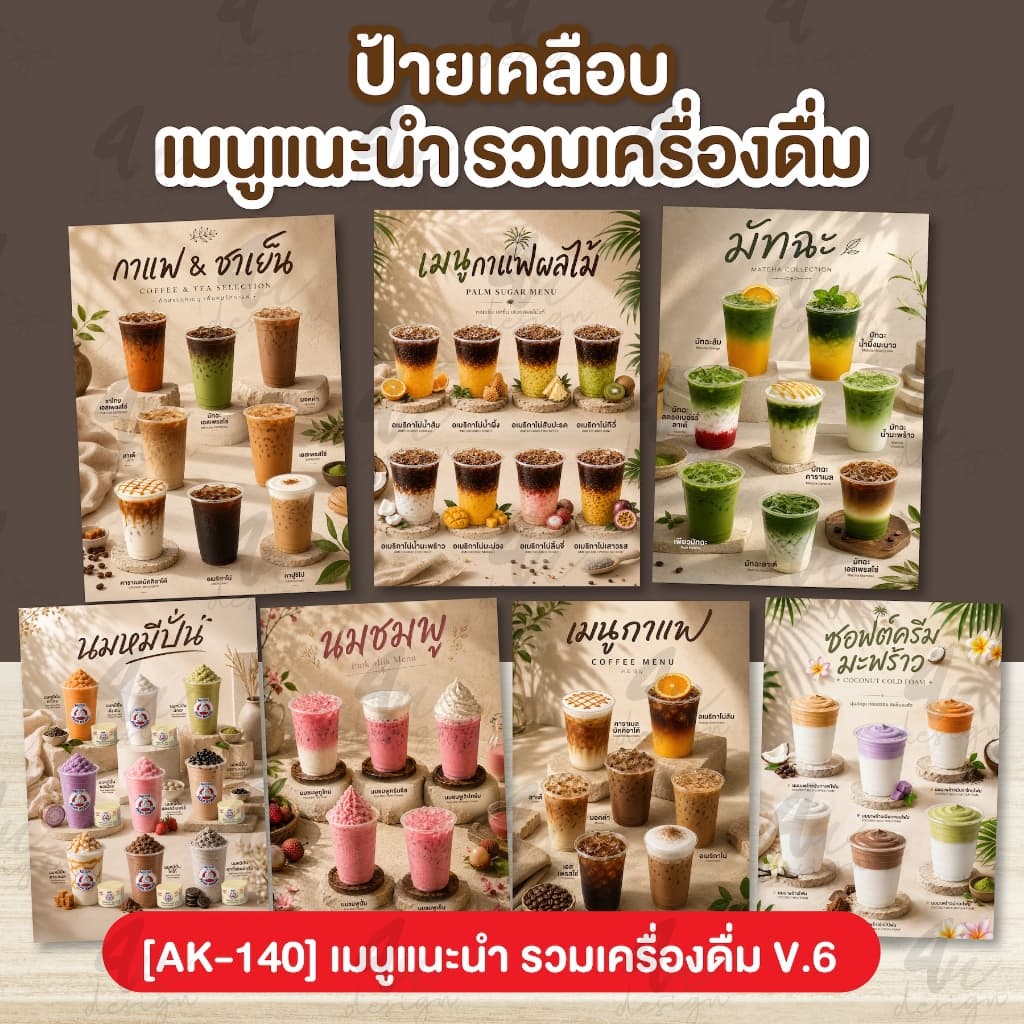 ป้ายเคลือบ เมนูเครื่องดื่ม ชา กาแฟ V.6 [AK-140] รูปที่ 1