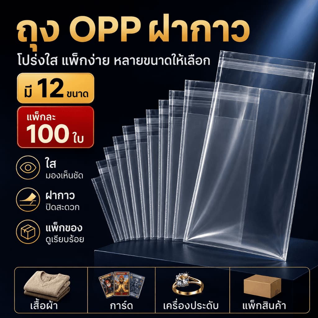 ถุงใส OPP แบบกาวปิด ถุงแพ็กสินค้าใส หลายขนาด แพ็กของสะดวก สำหรับร้านค้าออนไลน์ รูปที่ 1