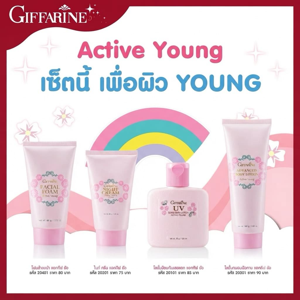 ดูแลผิววัยรุ่น โฟมล้างหน้า โลชั่นกันแดด ไนท์ครีม บอดี้โลชั่น กิฟฟารีน แอคทิฟยังชุดดูแลผิววัยรุ่น รูปที่ 1