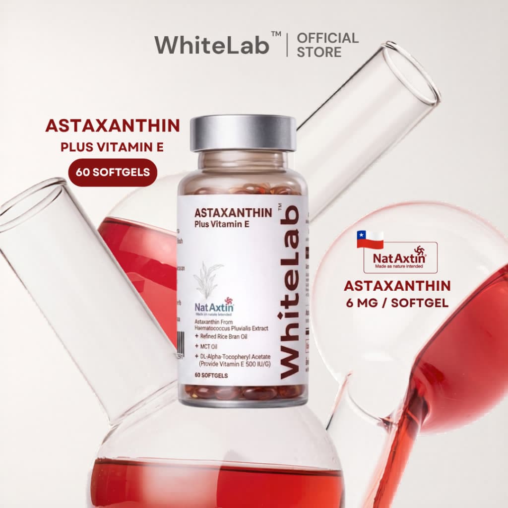 Whitelab ไวท์แลป Astaxanthin แอสต้าแซนทีน 6 mg ทานวันละ 2 เม็ด พร้อมมื้ออาหารมื้อหลัก