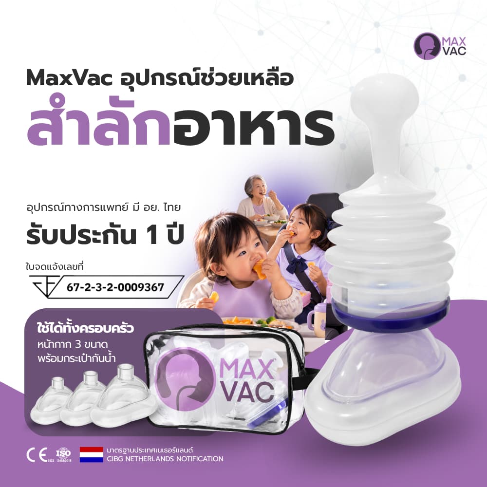 (ประกันอุปกรณ์แท้ 1 ปี) MaxVac แมคแว็กซ์ - อุปกรณ์เสริมช่วยอาหารติดคอ หน้ากาก 3 ขนาด คู่มือภาษาไทย รูปที่ 1