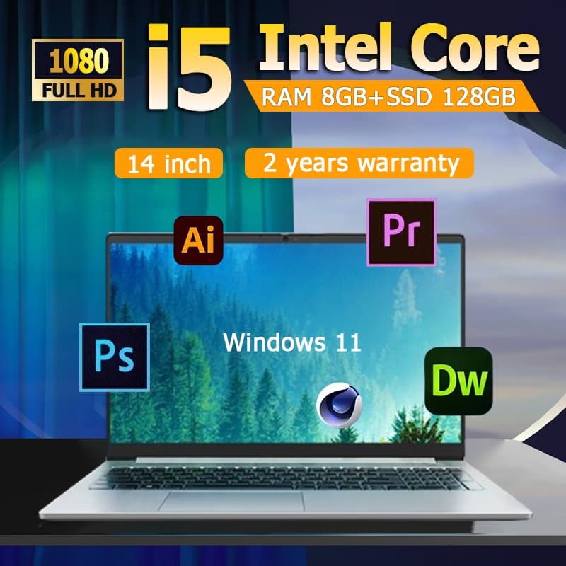 14 นิ้ว Core i5 แล็ปท็อปประสิทธิภาพสูงที่ติดตั้งไว้ล่วงหน้าของแท้ Win11 + MS office 12GB RAM + 128GB SSD… รูปที่ 1