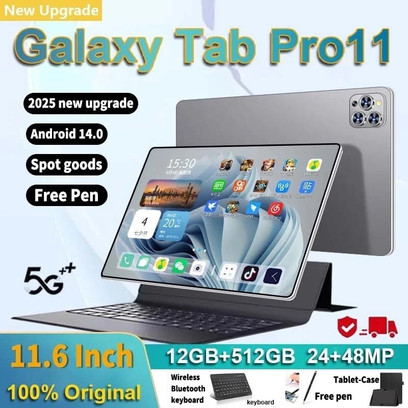 2026 แบรนด์ใหม่แท็บเล็ต Galaxy Pro11 แท็บเล็ต Android 11.6inch 12 + 512GB Dual SIM 5G WIFI Online Class รูปที่ 1