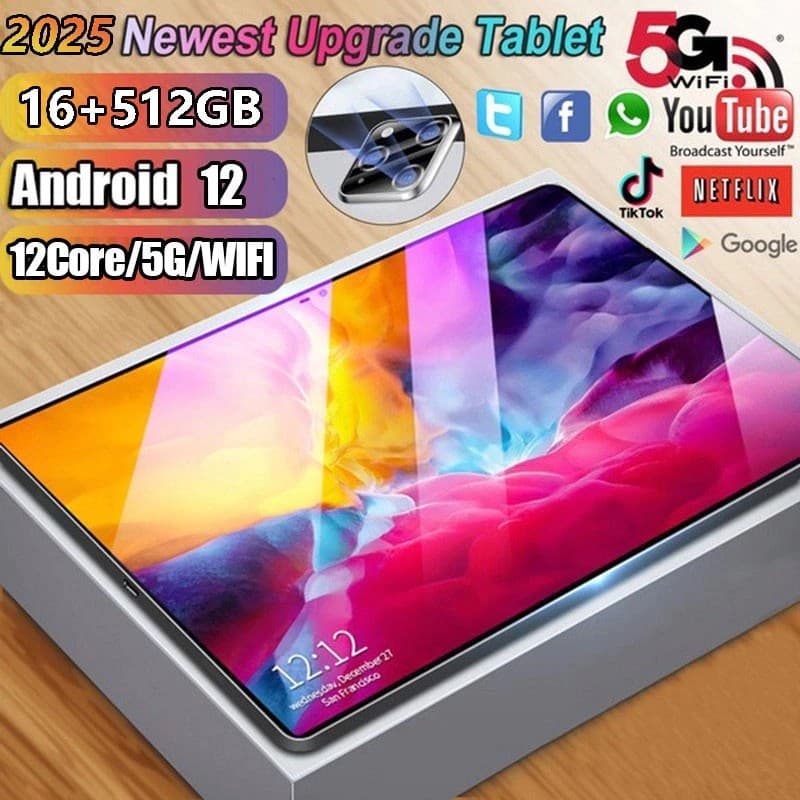 2025 แท็บเล็ต แท็บเล็ต Android แบรนด์ใหม่ขาย แท็บเล็ต 16GB + 512GB แท็บเล็ต Dual SIM แท็บเล็ตเกม 5G รูปที่ 1