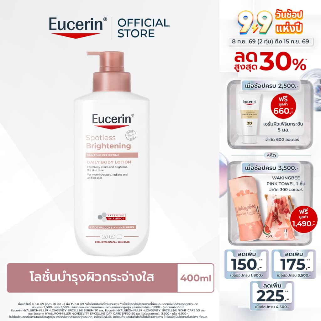 Eucerin SPOTLESS BRIGHTENING SKIN TONE PERFECTING BODY LOTION 400ml บอดี้โลชั่นบำรุงผิวกระจ่างใส