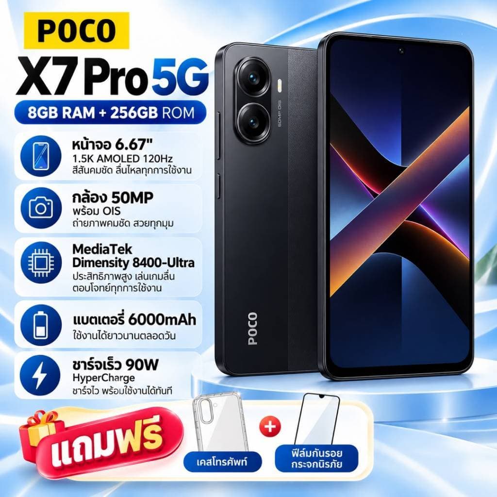 POCO X7 Pro 5G 8+256GB โทรศัพท์มือถือ 5G AMOLED 120Hz 6000mAh รูปที่ 1