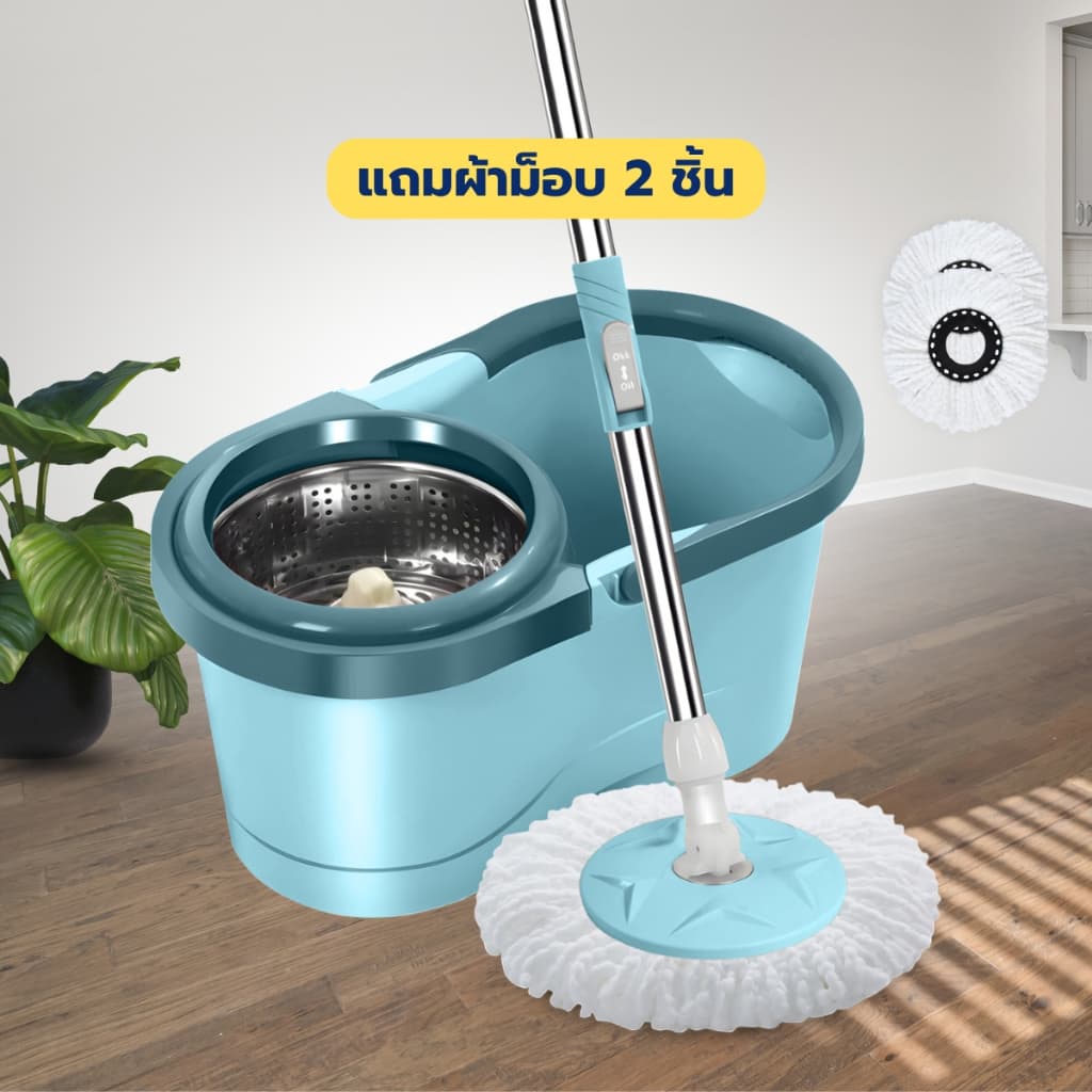 Spin mop ไม้ถูพื้นพร้อมถังปั่น ถังปั่นถูพื้น ไม้ถูพื่น ไม้ม๊อบ ถังปั่นสแตนเลส ถังปั่นสแตนเลส ไม้ม็อบ… รูปที่ 1