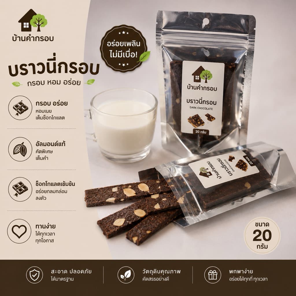 บราวนี่กรอบ (17-20กรัม) อบใหม่ไม่ค้างสต็อก (มีราคาส่ง)